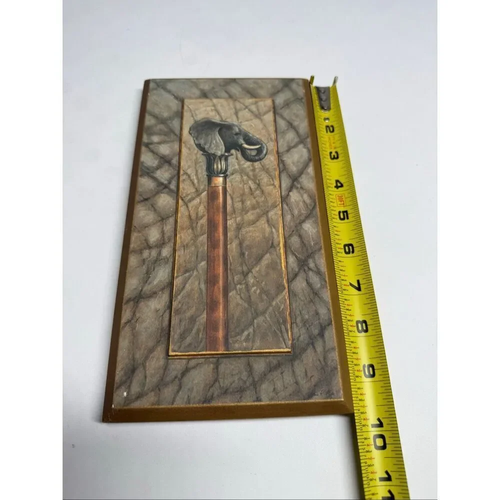 Vintage Arts Arnie Fisk Elephant Print Wooden Plaque 9,5” X 5” See Description